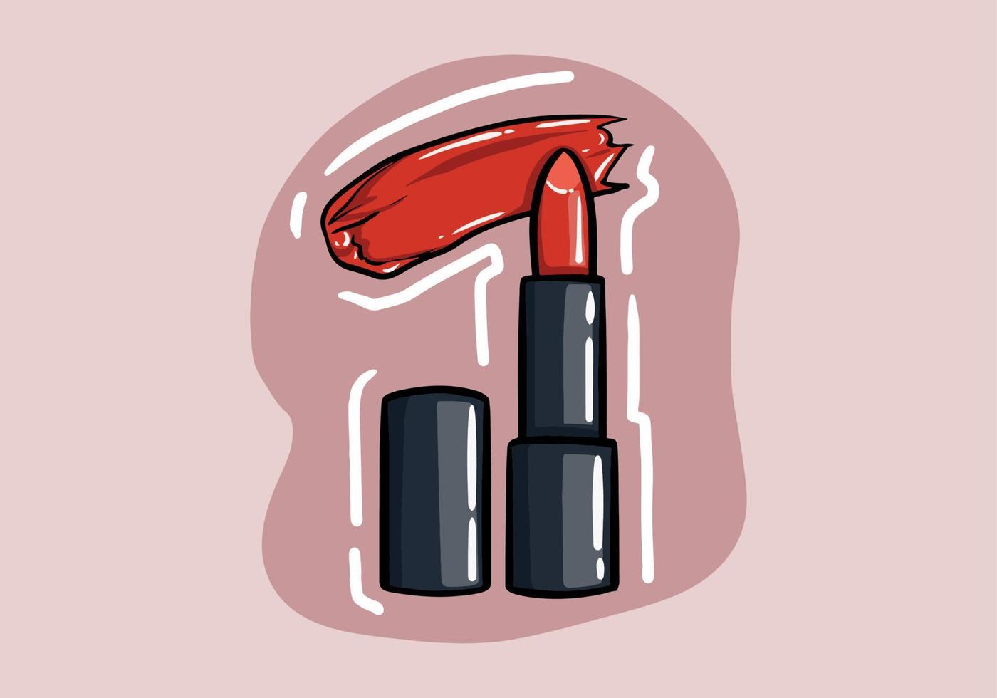 Beautiful red lipstick with lid. Makeup cute cosmetic vector illustration isolated on background.