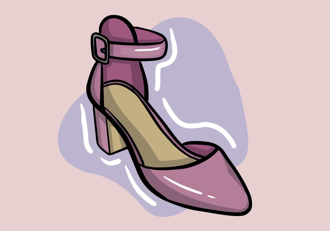 Hand drawn vector illustration of elegant fashionable pink womens shoe with high heel isolated on background