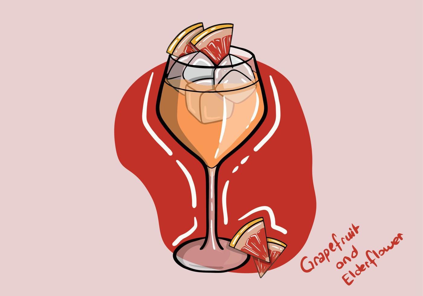 Grapefruit or citrus juice. Citrus cocktail with ice and straw. Lemonade with a slice of orange or grapefruit. vector