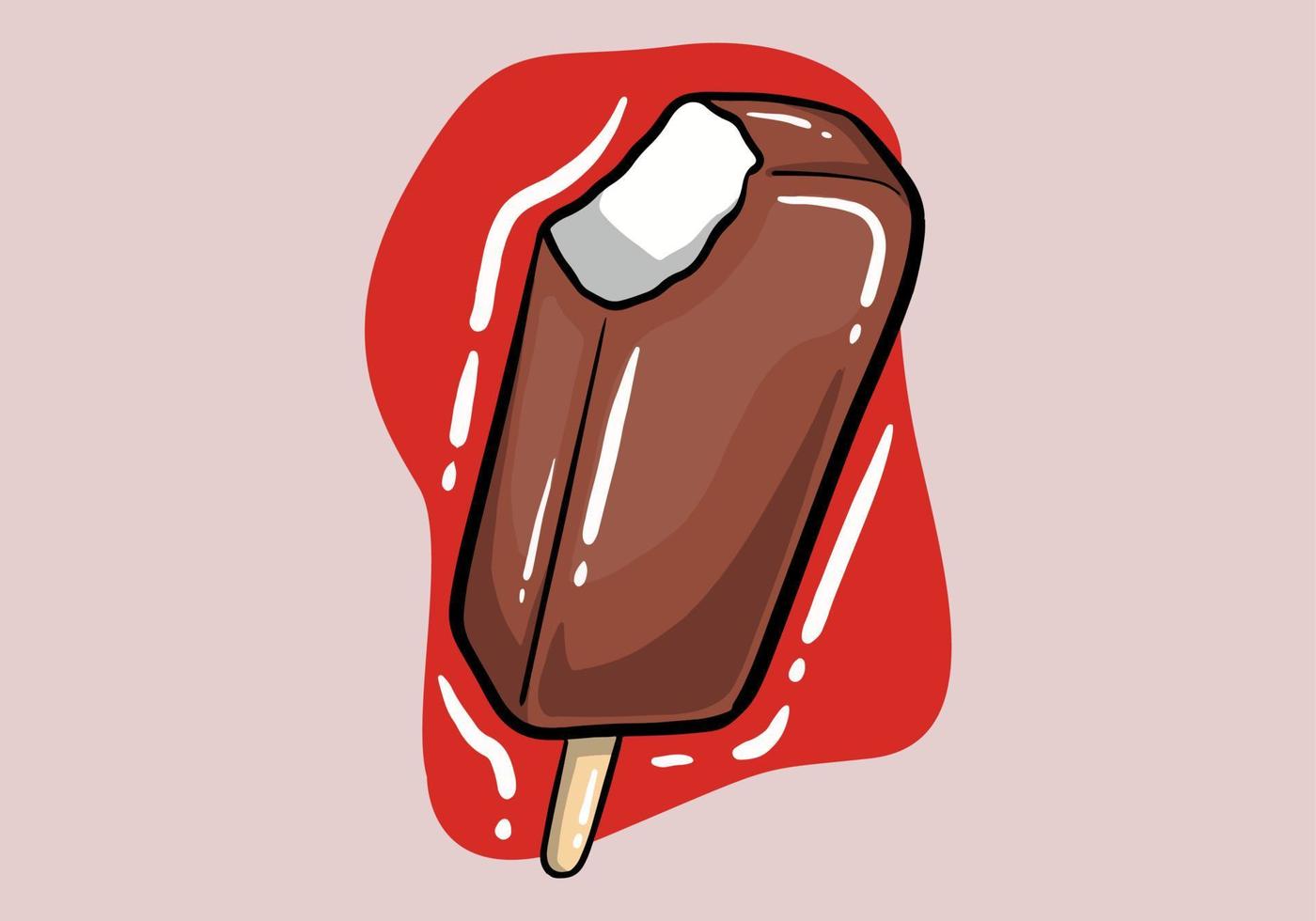 Whole and bitten ice cream hand drawn vector illustration. Popsicles covered chocolate with wooden stick isolated on background.