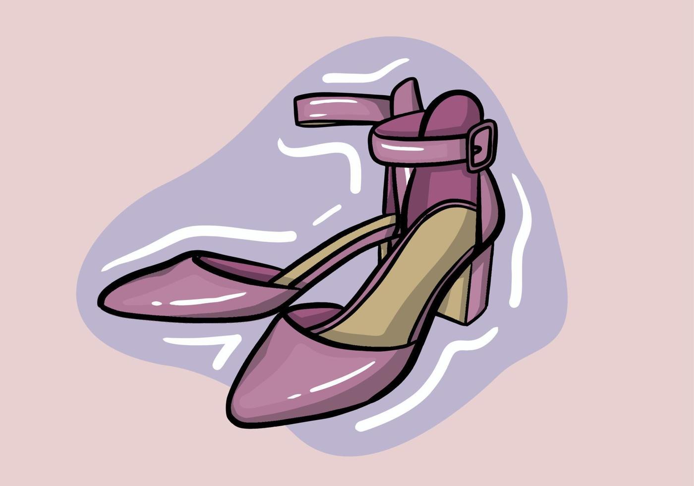 Hand drawn vector illustration of elegant fashionable pink women shoes with high heel isolated on background