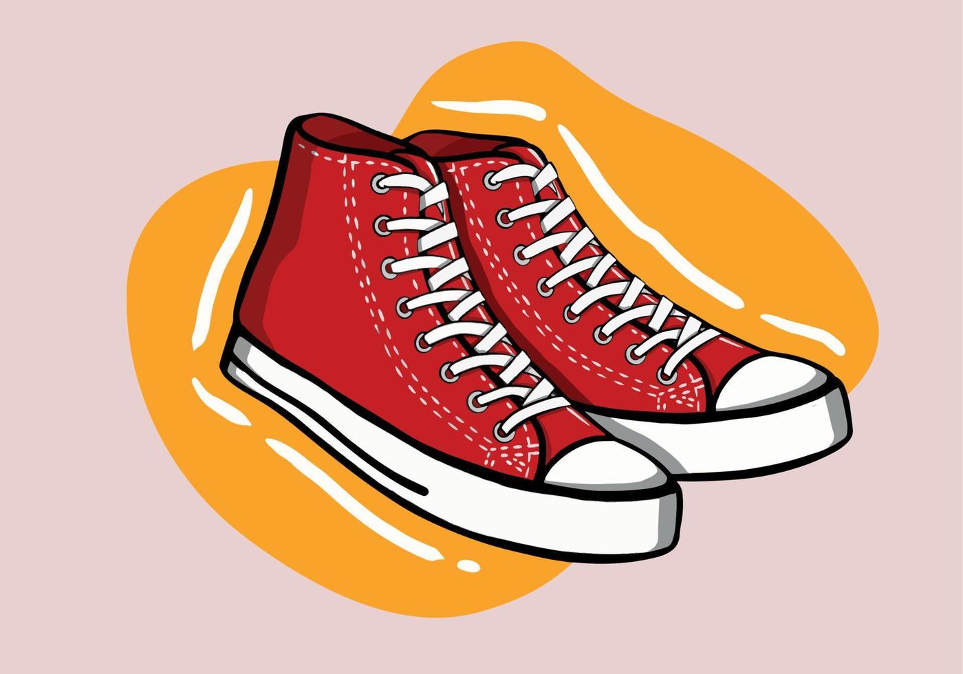 Pair of red gumshoes. Teenage school street wear.side view sneakers. Canvas shoes vector