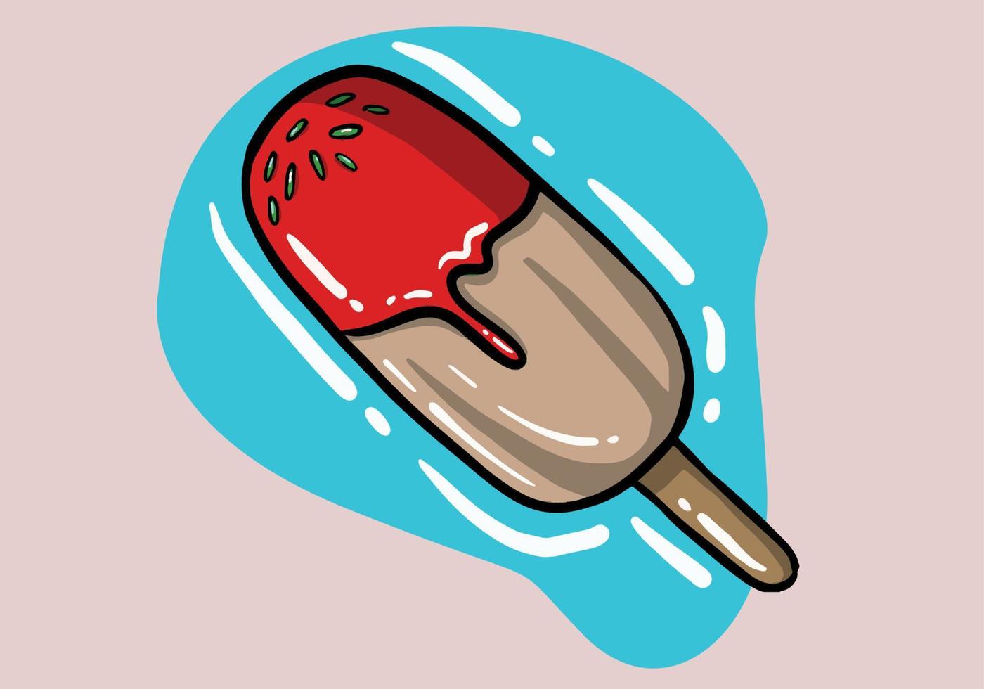 Hand drawn Bright ice cream on a stick, frozen homemade popsicles, watermelon, strawberry ice cream. vector