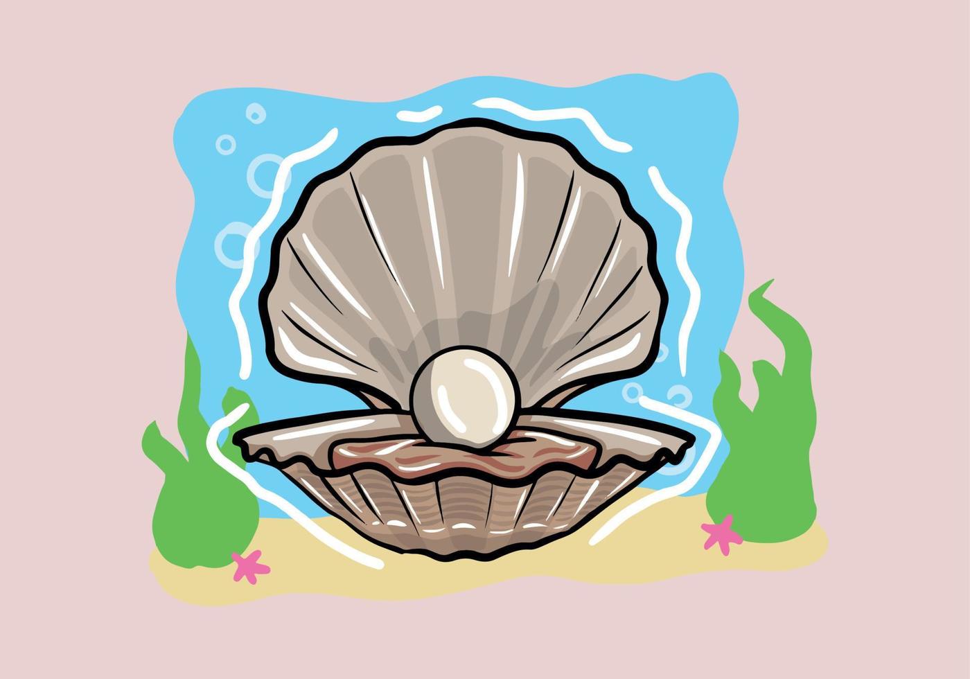 Hand drawn beautiful natural open seashell scallop and pearl shell. vector