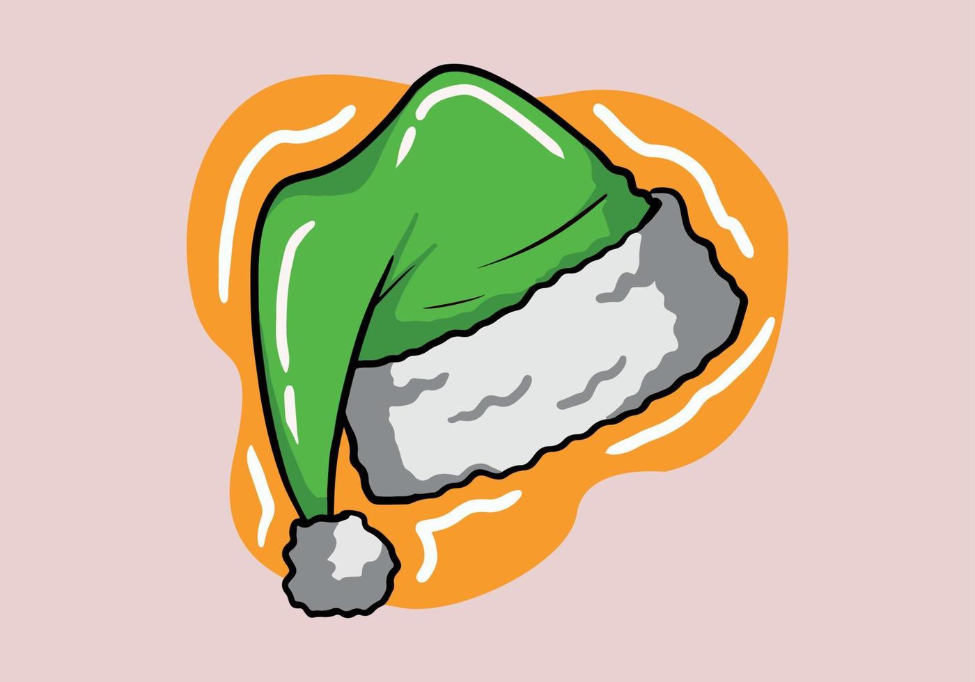 Hand drawn Santa Claus hat isolated on background. Flat style. Green noel hat. vector