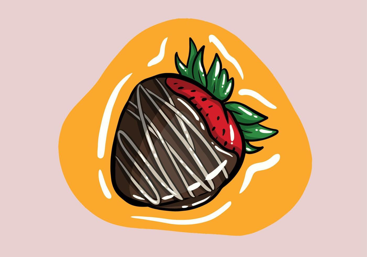 Strawberry and chocolate with melting in the middle isolated on solid color background, Vector cartoon in hand drawn illustration. Food concept.