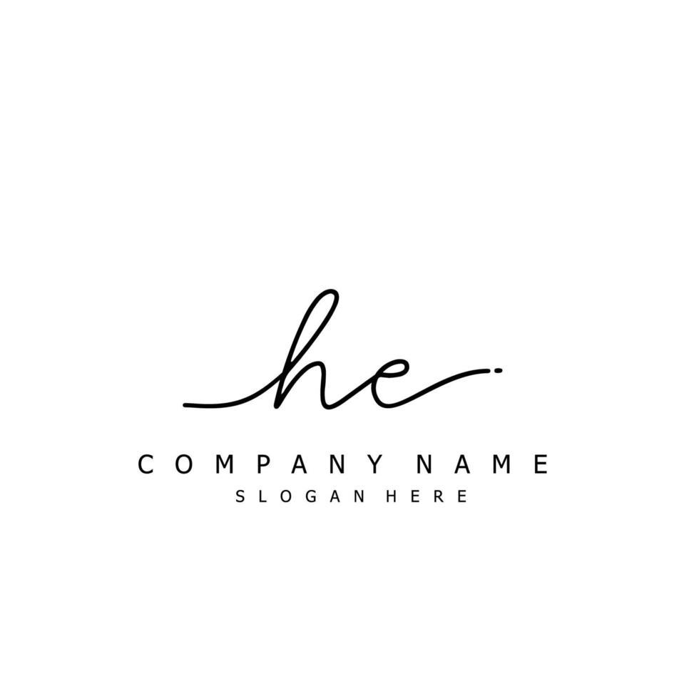 Initial HE handwriting of signature logo vector