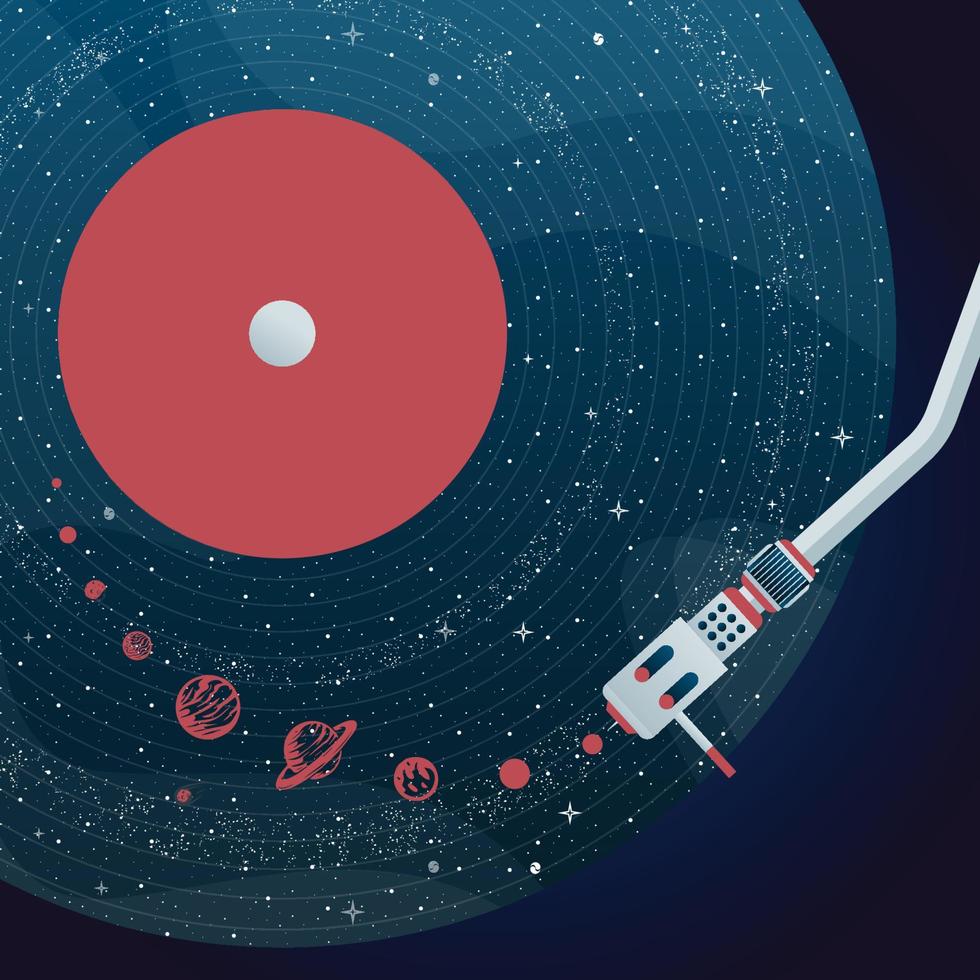 universo y planetas en vinilo registro, clásico Clásico diseño fondo de pantalla, enviar vector