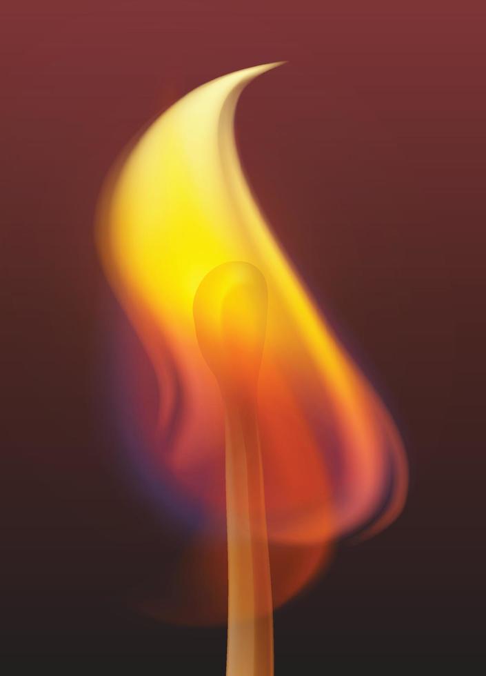 Matchstick burring with yellow orange flame, vector macro background, wallpaper