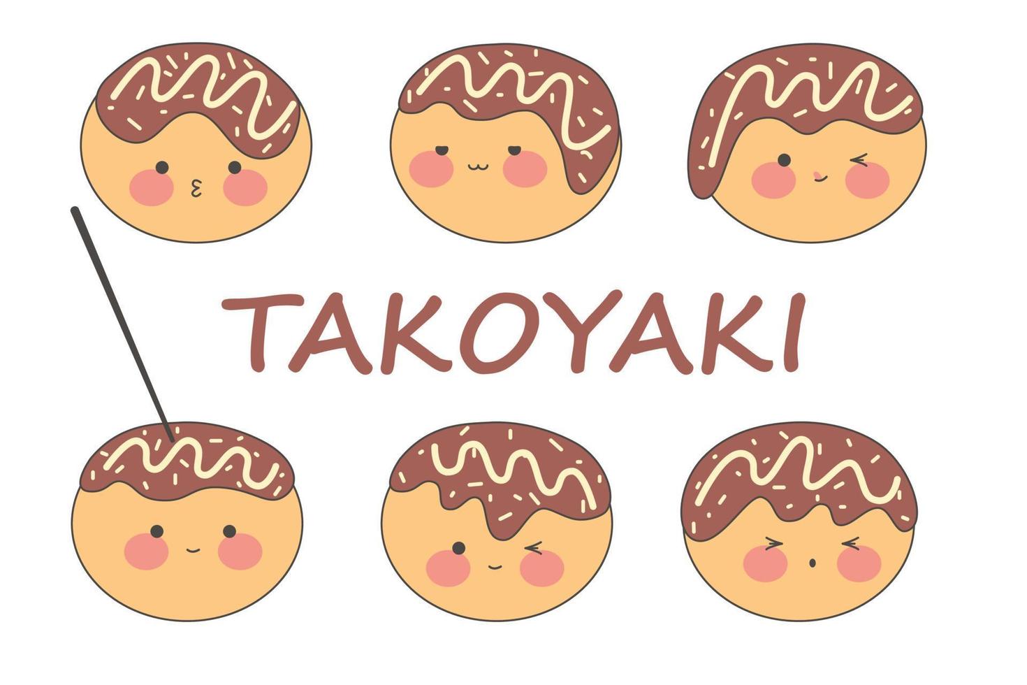 kawaii takoyaki en un en forma de barco contenedor.japonés cocina en linda dibujos animados estilo. tradicional japonés alimento. valores vector ilustración.