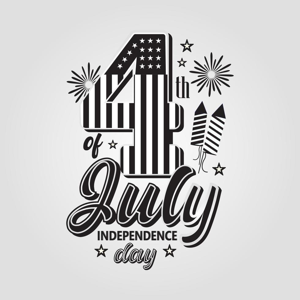 4th of July greeting card with United States national flag colors and hand lettering text Happy Independence Day. Vector illustration.