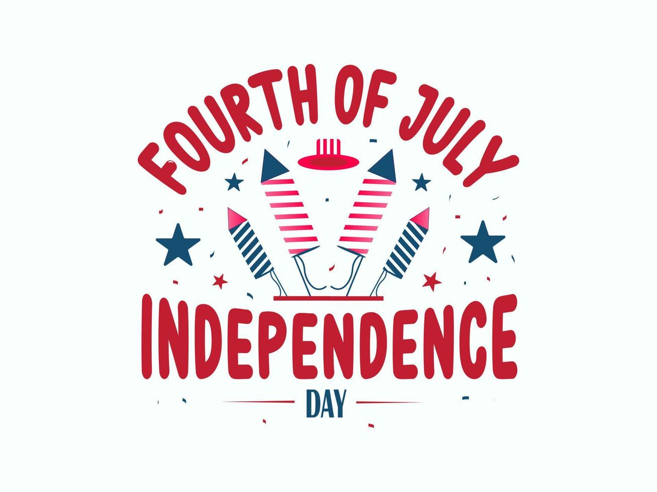 4th of July greeting card with United States national flag colors and hand lettering text Happy Independence Day. Vector illustration.