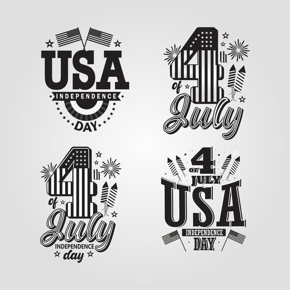 4th of July greeting card with United States national flag colors and hand lettering text Happy Independence Day. Vector illustration.