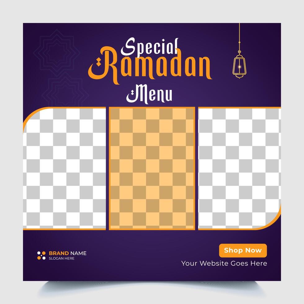 Food online promotion special Ramadan on mobile for social media post banner vector