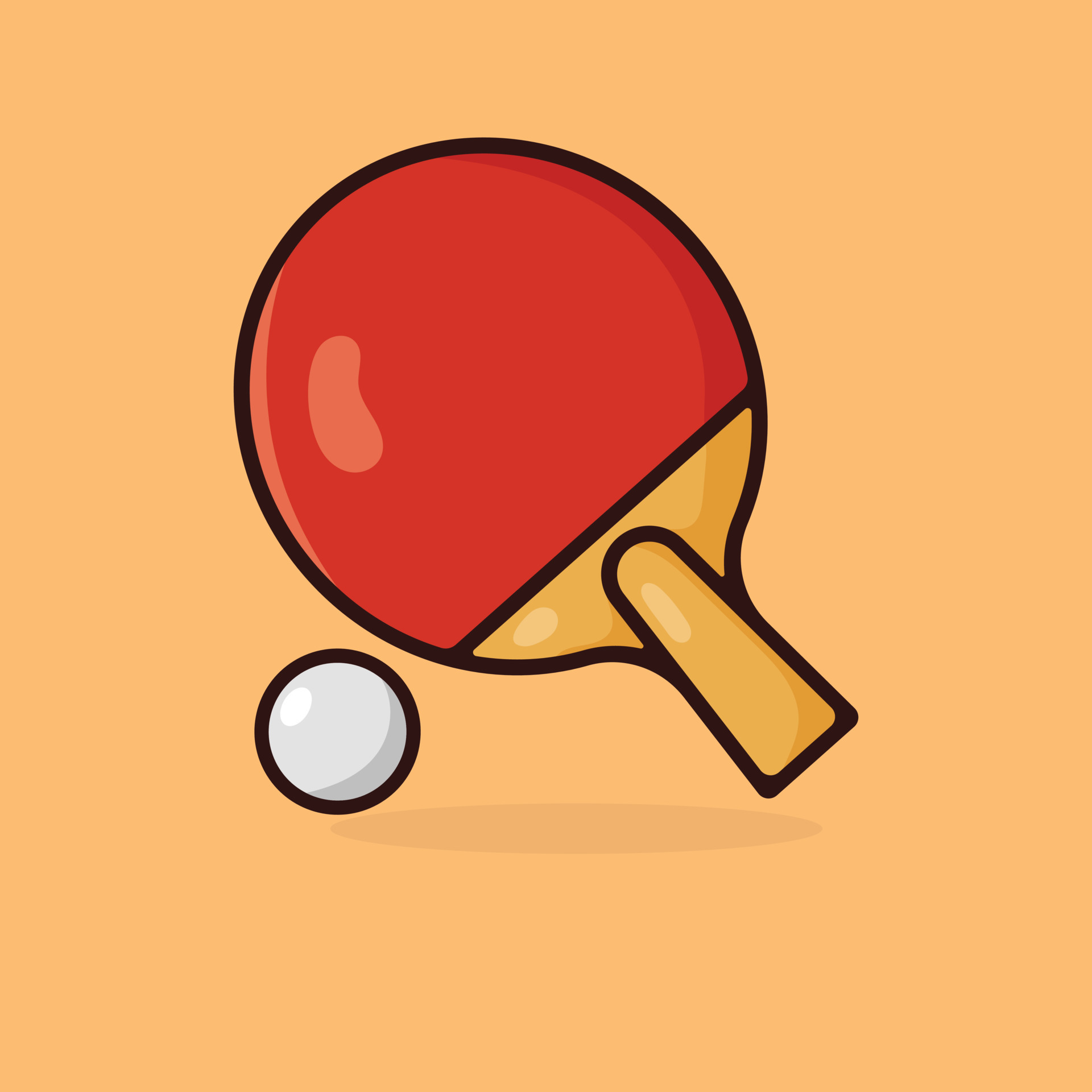 Red tennis table racket and ball cartoon vector icon. Table tennis