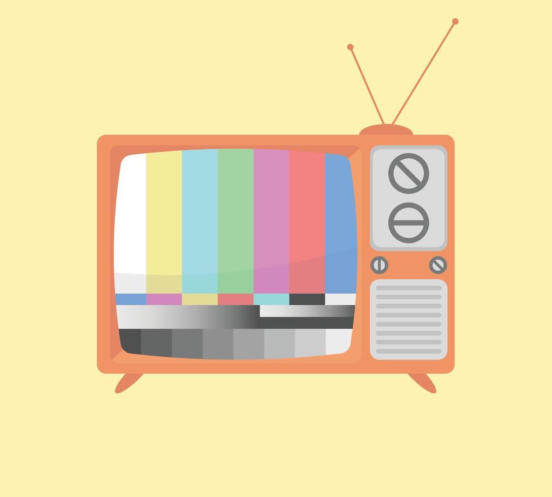 Flat analogue retro old tv with antenna cartoon. Television box for news and show translation. Clip art with contour for graphic design vector