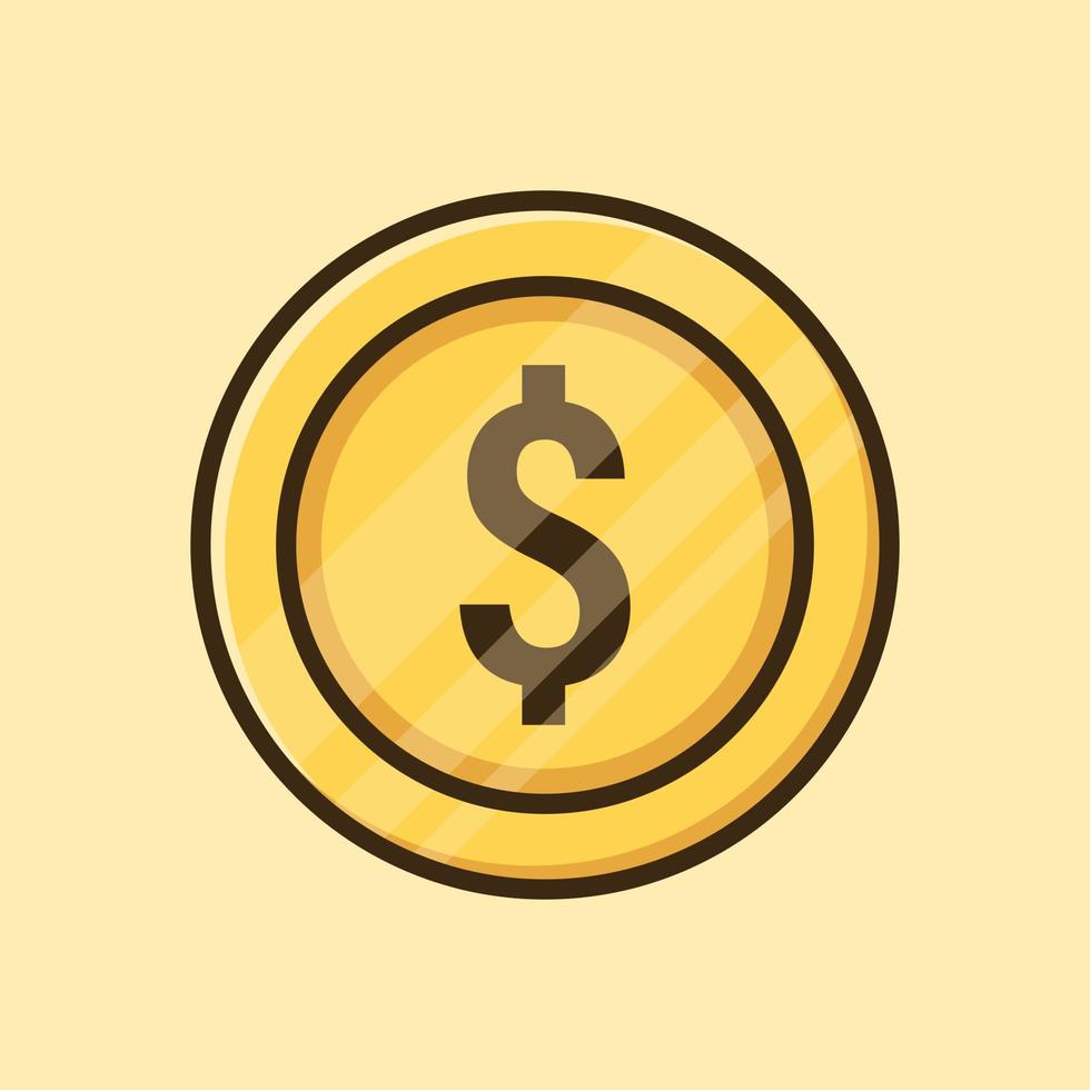 Gold dollar coin cartoon flat vector icon illustration. Business and