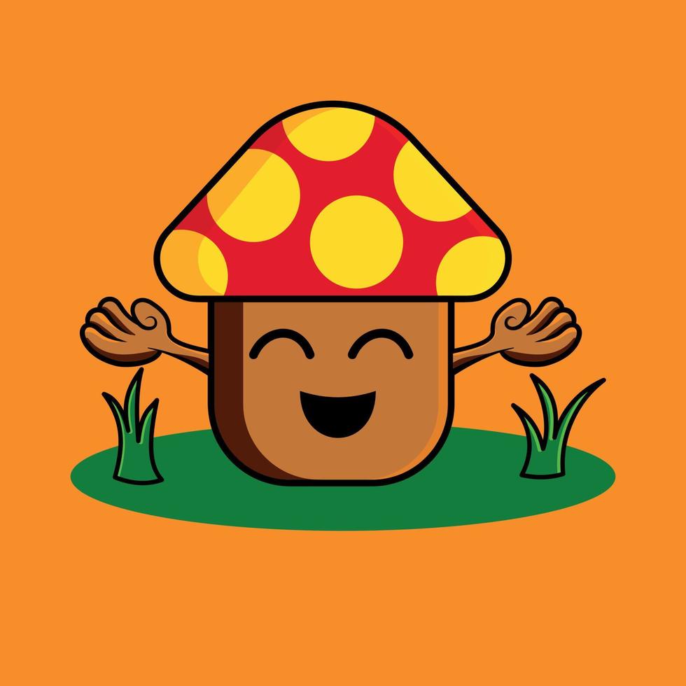 vectorized illustration of a happy mushroom, animated in childish style flat colors, comic vector