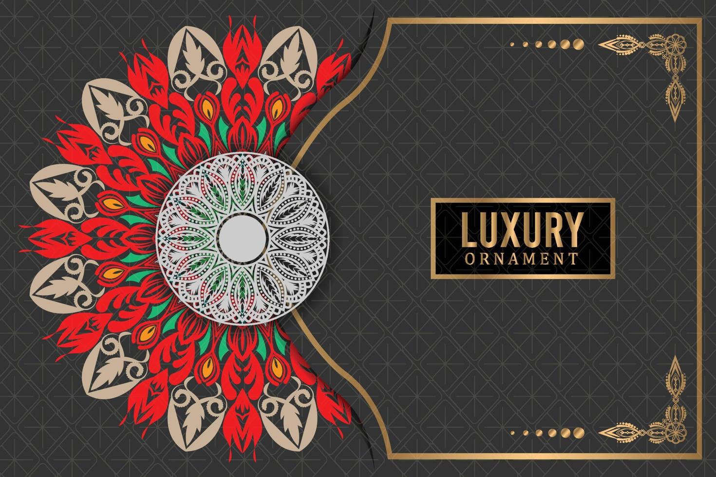 Free vector colorful oriental mandala background with golden frame