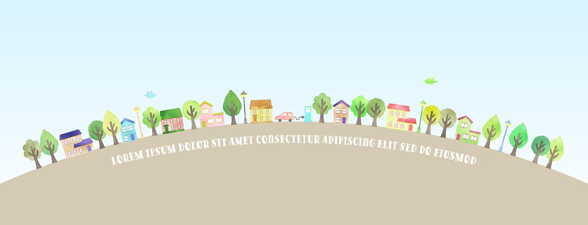 Hand drawn cityscape and nature image. vector illustration