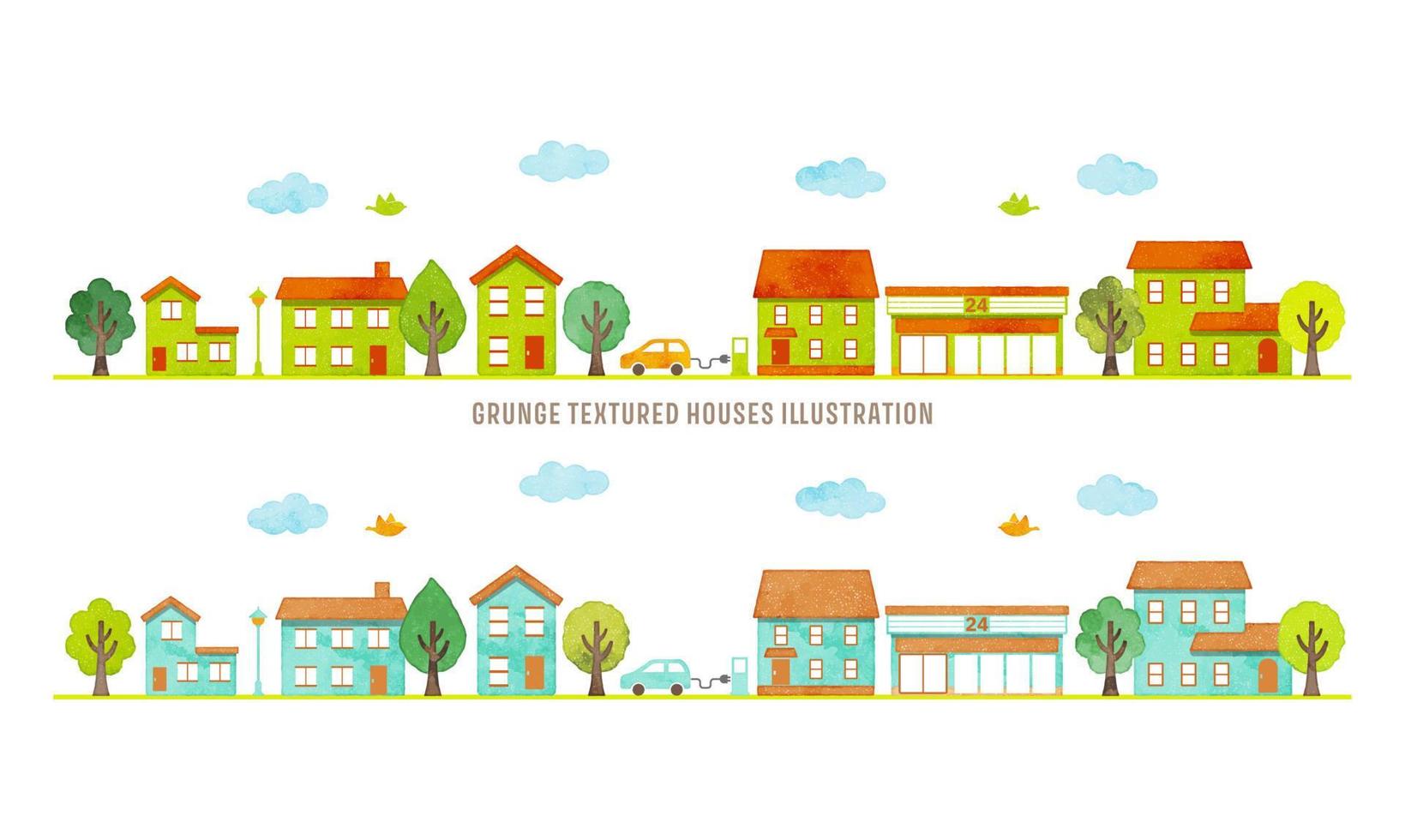 Vector hand drawn watercolor townscape illustration