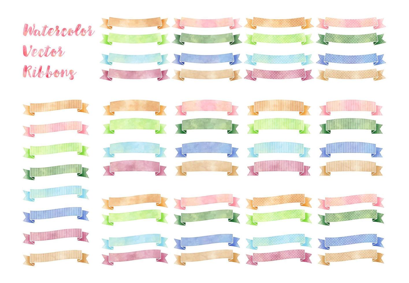 watercolor colorful vector ribbon set