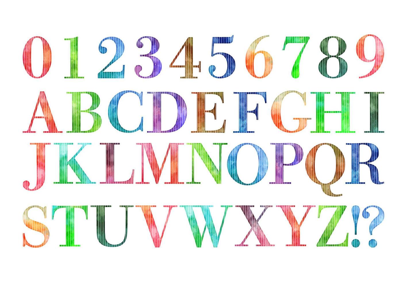 watercolor vector colorful numbers and alphabets