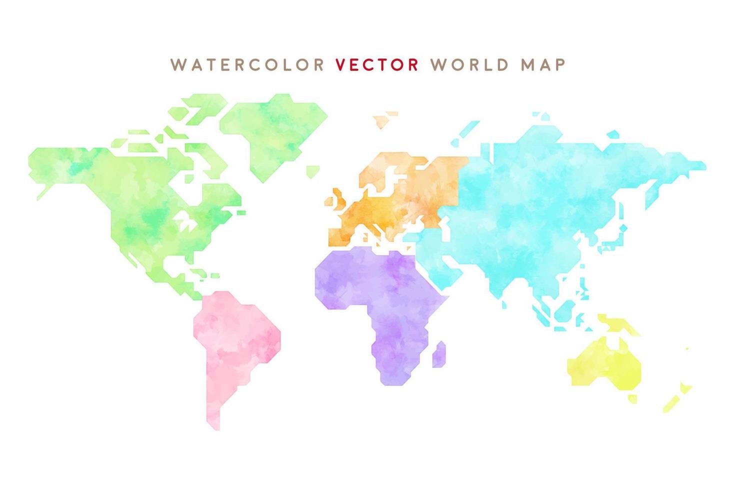 simplified colorful hand drawn watercolor vector world map
