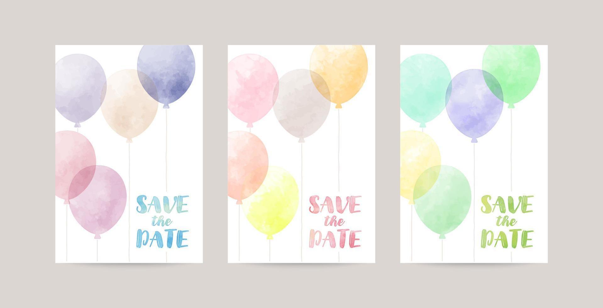 conjunto de tarjeta de vector de ilustración de globos de acuarela