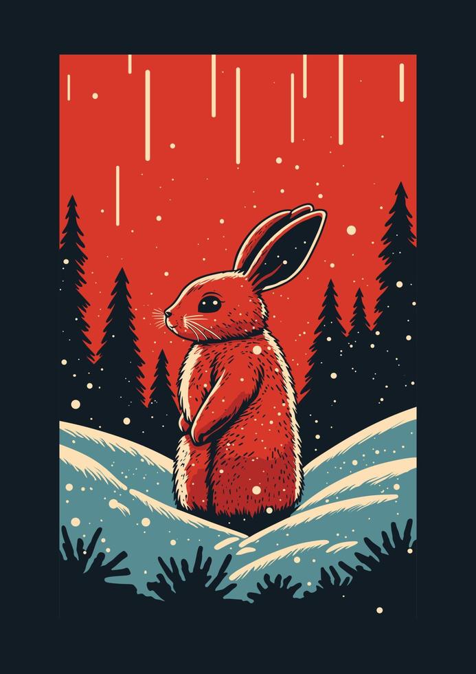 Snow Bunny Red Poster Vector