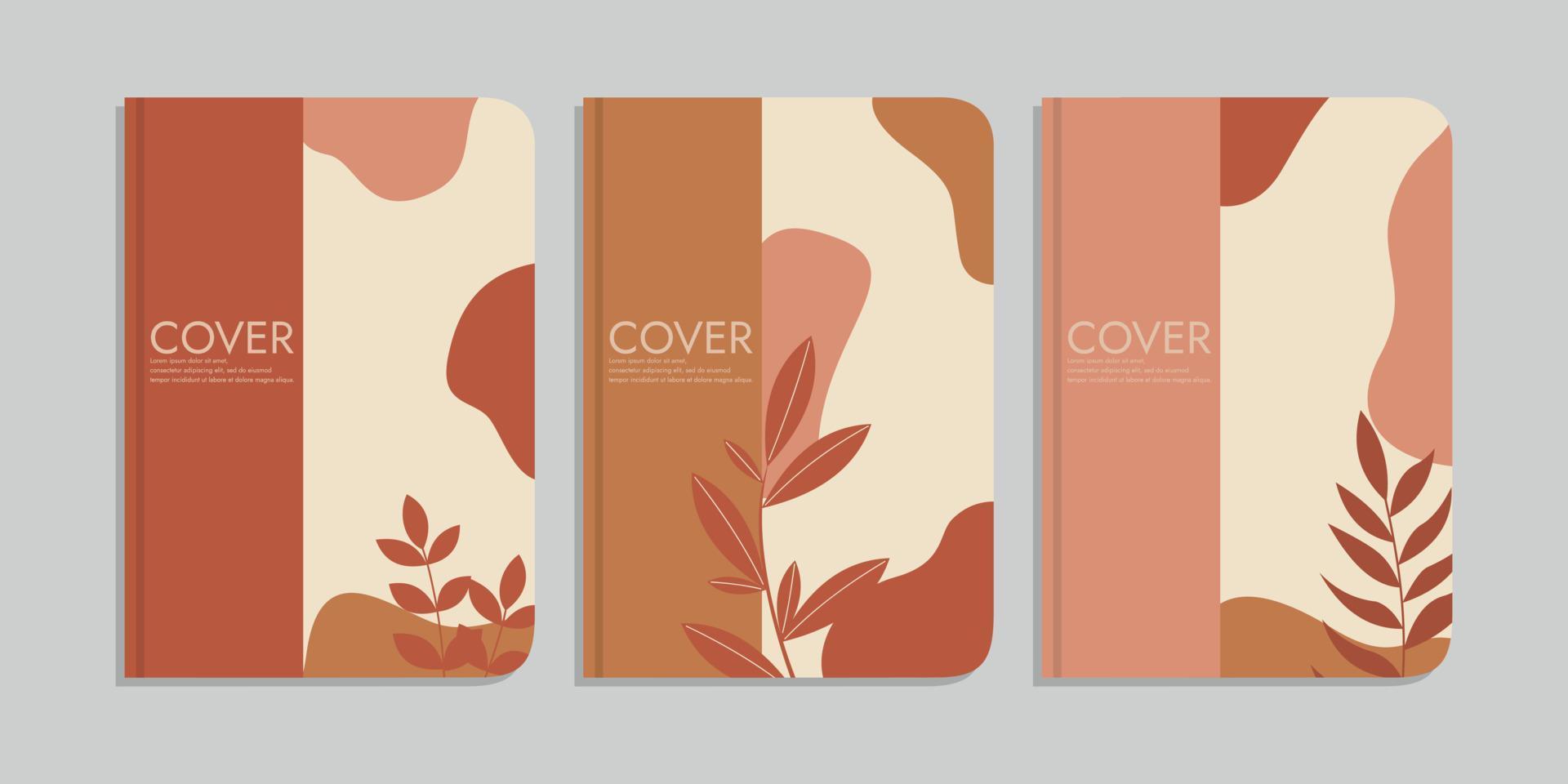 set of book cover designs with hand drawn floral decorations. abstract retro botanical background.size A4 For notebook, invitation, card, diary, planner, brochure, book, catalog vector