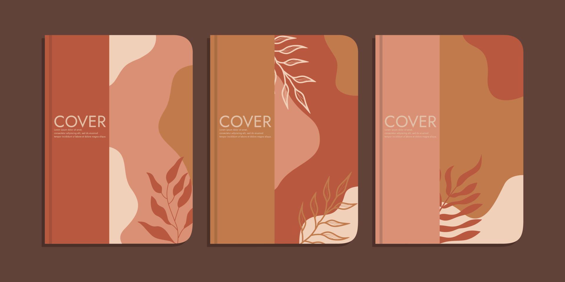 set of book cover designs with hand drawn floral decorations. abstract retro botanical background.size A4 For notebooks, book, invitation, diaries, planners, brochures, books, catalogs vector