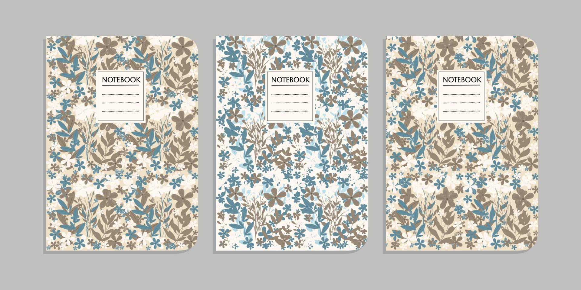 set of note book cover template with hand drawn floral pattern. abstract retro botanical background.size A4 For notebooks, planners, school, brochures, books, catalogs vector