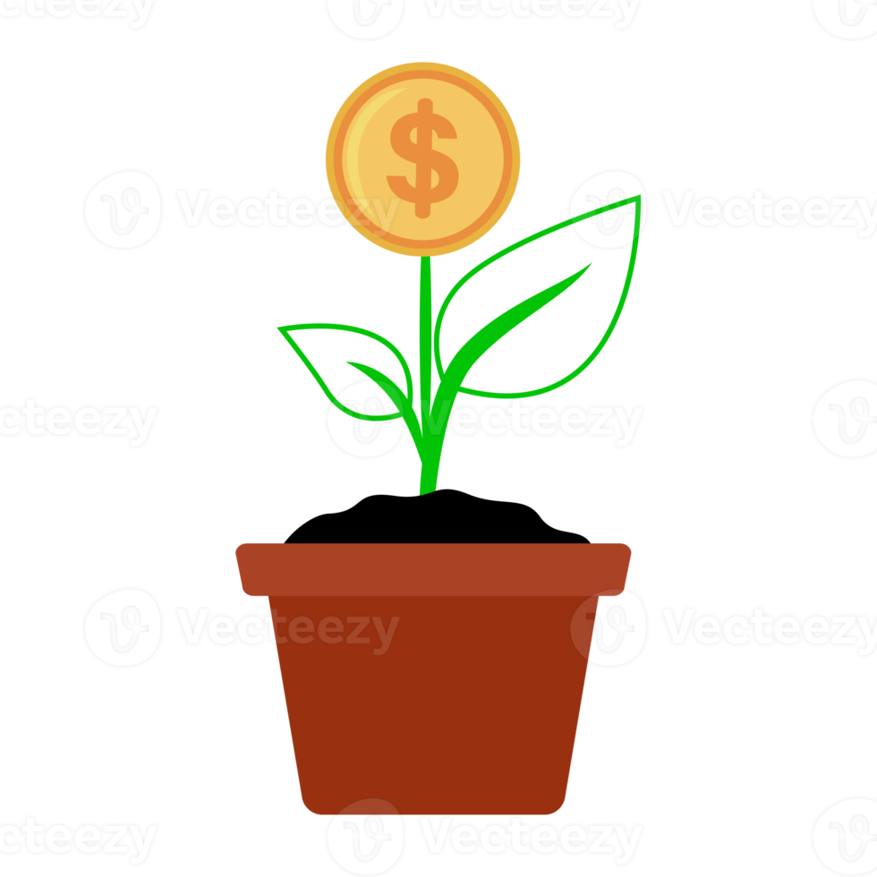 saving coins in pot with money trees. png