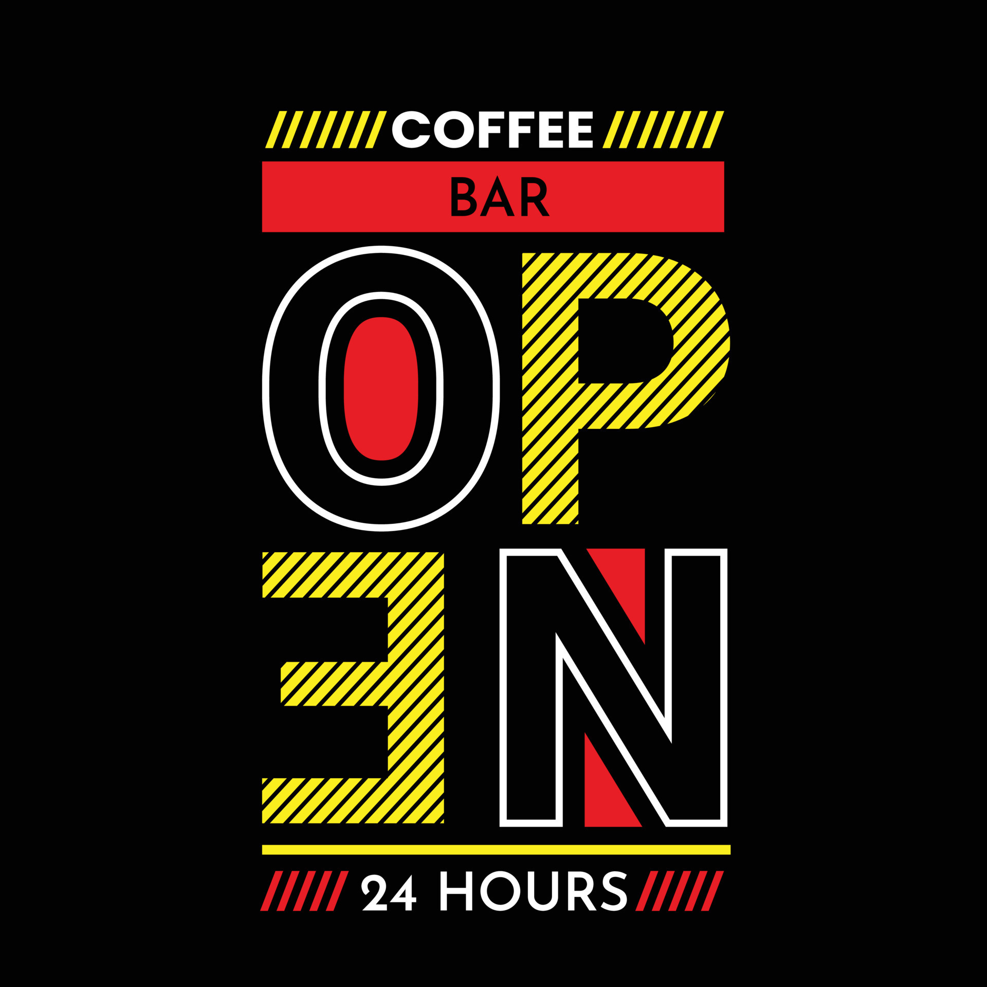 Coffee bar open 24 hours for vector tshirt design. Coffee tshirt
