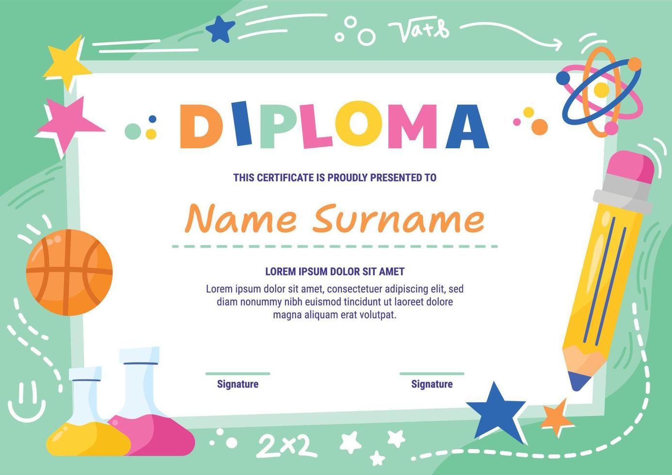 Graduation Children Certificate Template vector