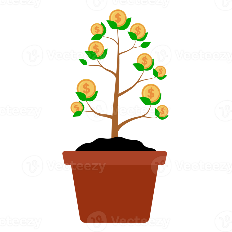 saving coins in pot with money trees. png