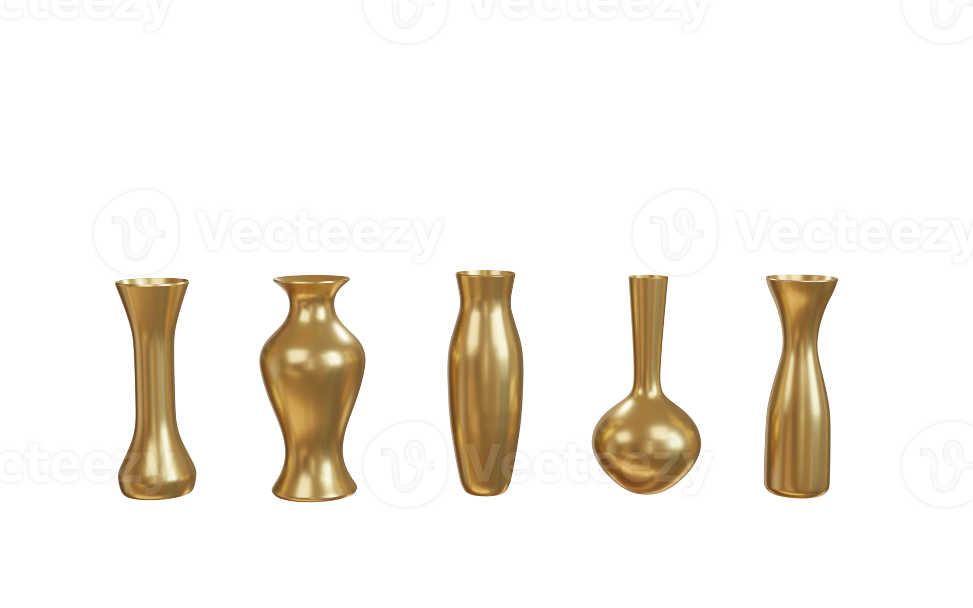 set ceramic gold vase. Different forms of vases for interior design