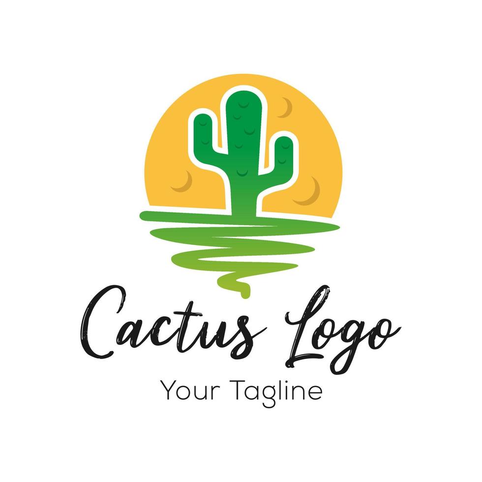 Cactus logo design badge vector Illustration
