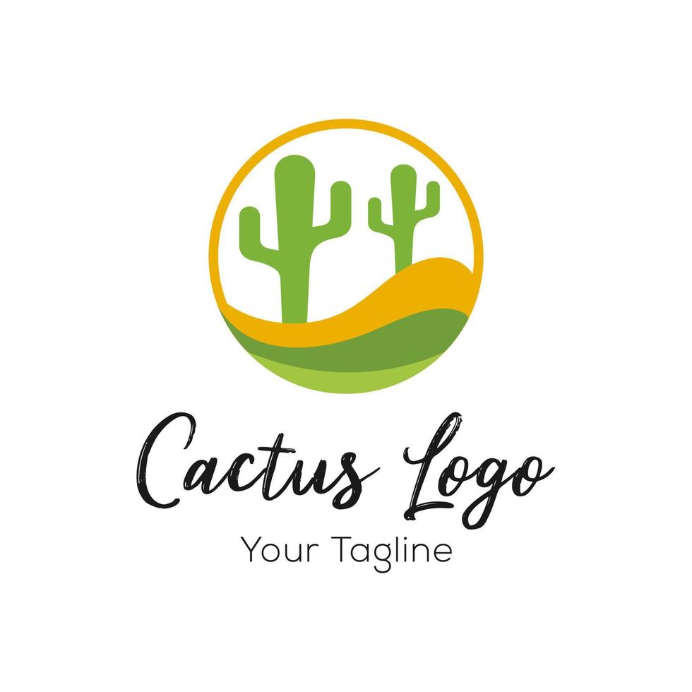 Cactus logo design badge vector Illustration