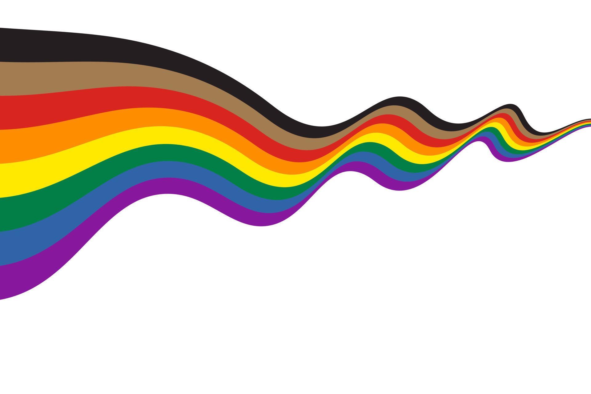Waving ribbon of new Pride flag with black and brown stripes. Flat