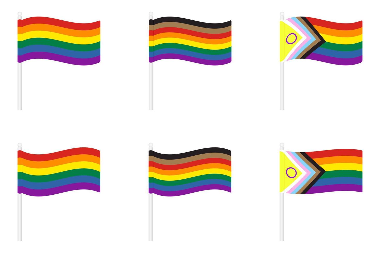 Collection of Waving Pride flag. Collection of New Rainbow LGBT symbol icon. Flat vector illustration