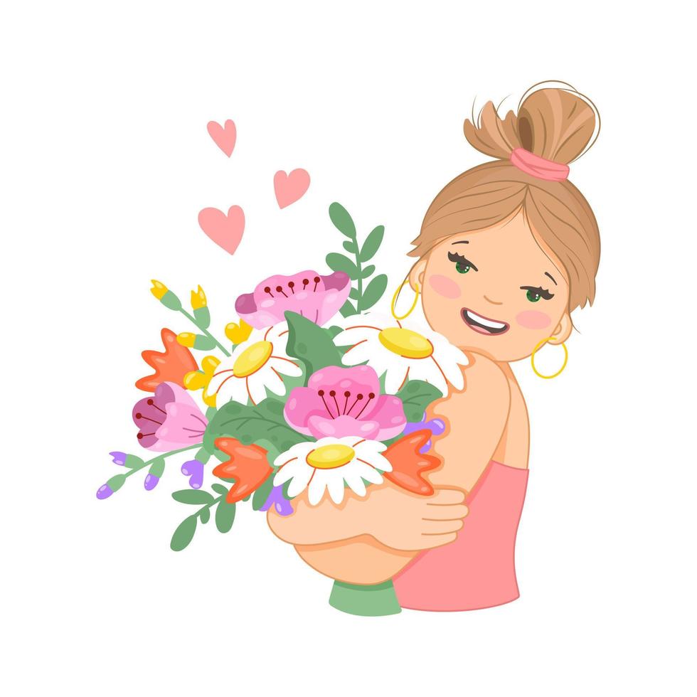 Happy girl holding a bouquet, acceptance of self, self-esteem vector