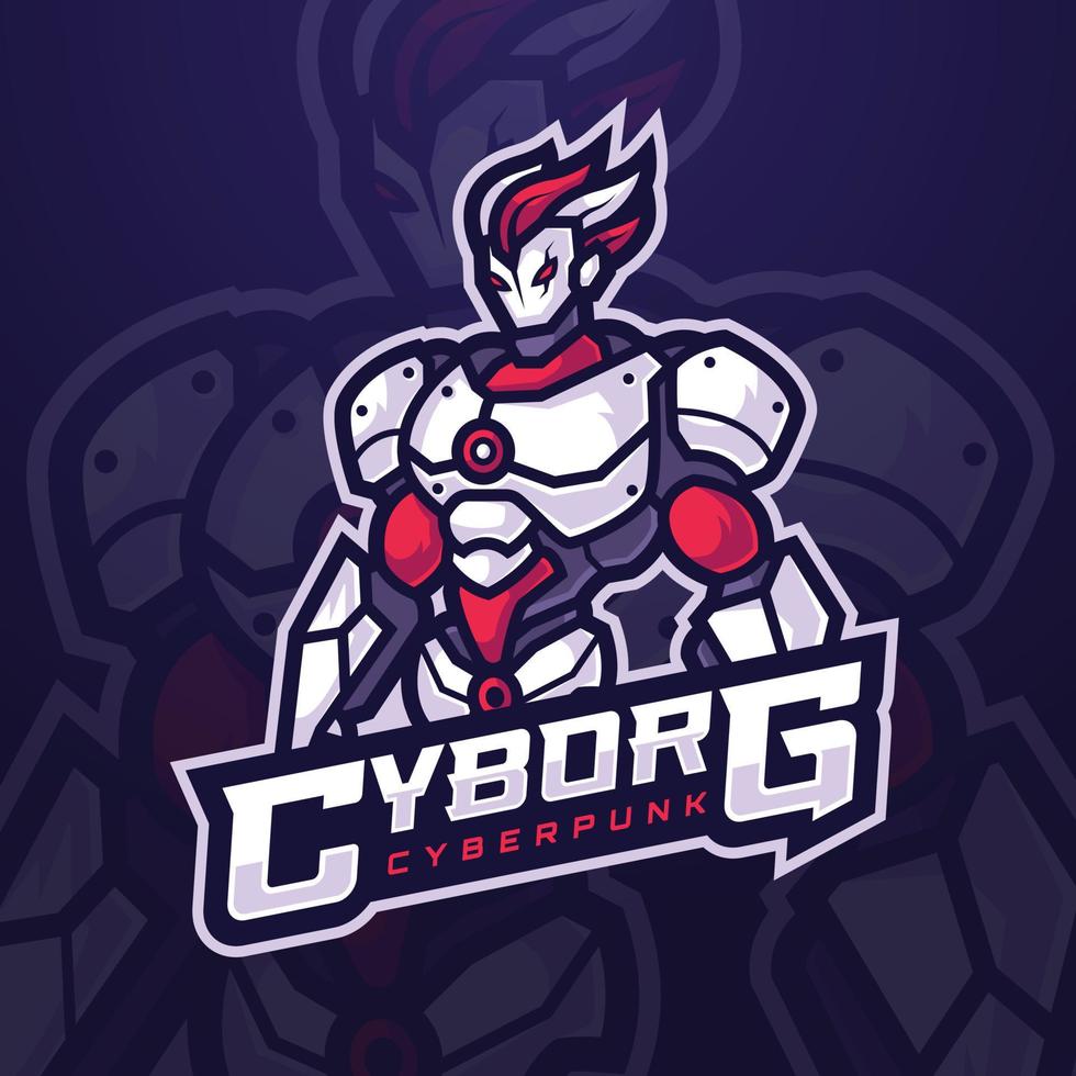 futurista cyborg robot mascota personaje logo para e-sports torneo o juego de azar equipo vector