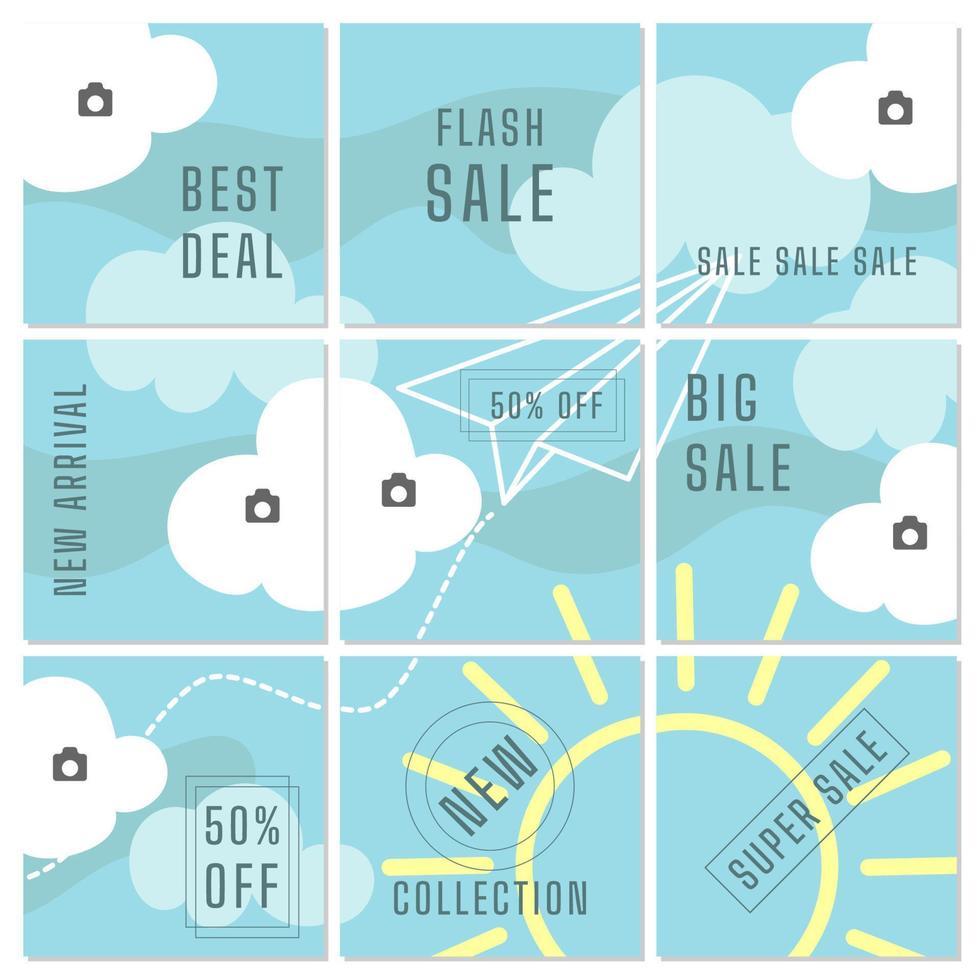 Social Media Post puzzle Template and Copy Space Vector Illustration. Blank photo website Advertising Background