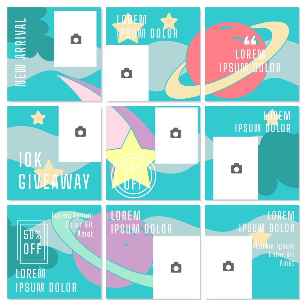 Social Media Post puzzle Template and Copy Space Vector Illustration. Blank photo website Advertising Background
