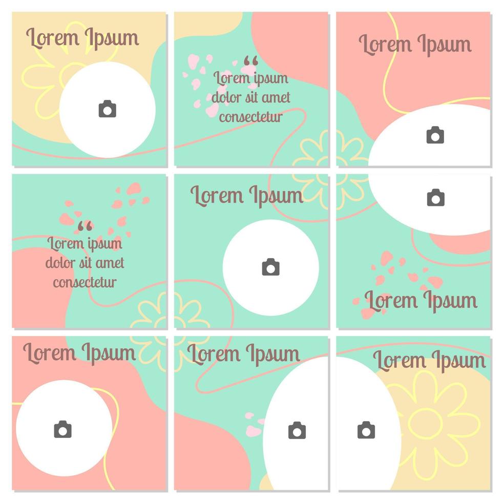 Social Media Post puzzle Template and Copy Space Vector Illustration. Blank photo website Advertising Background