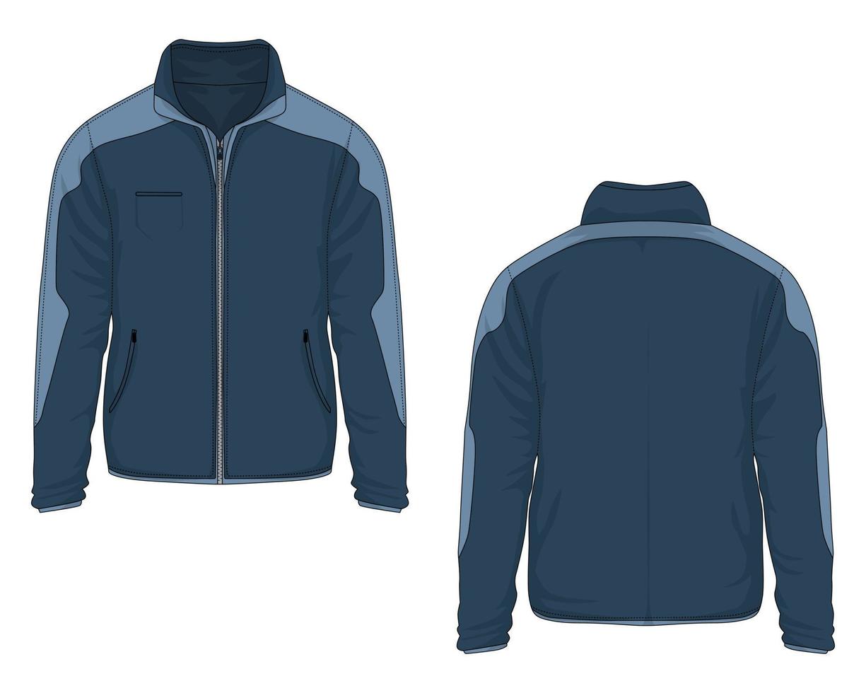 Blue men's warm jacket mockup front and back view vector