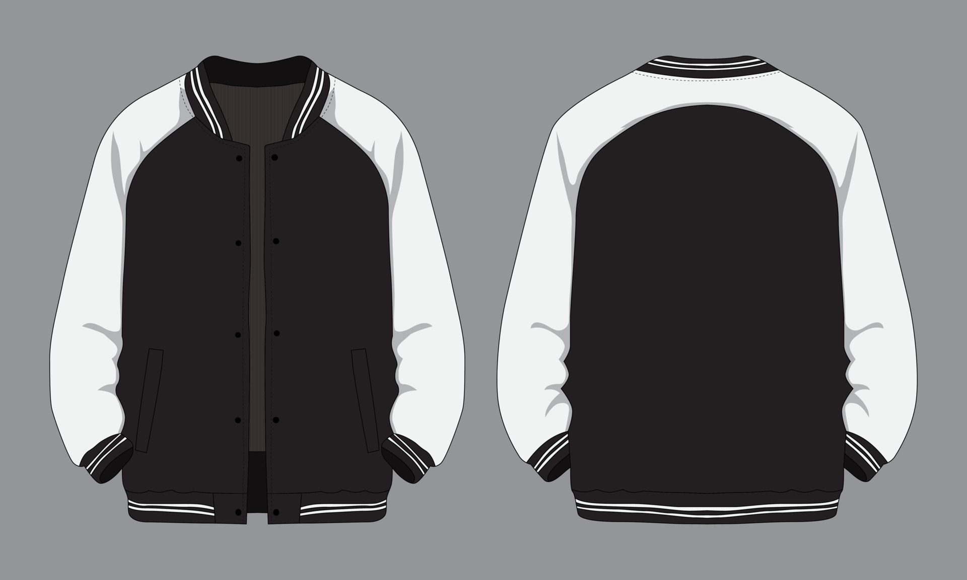 Black and white varsity jacket mockup front and back view 21009837 ...