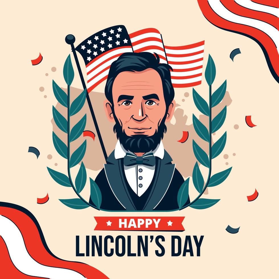Abrahán Lincoln día concepto con americano bandera vector
